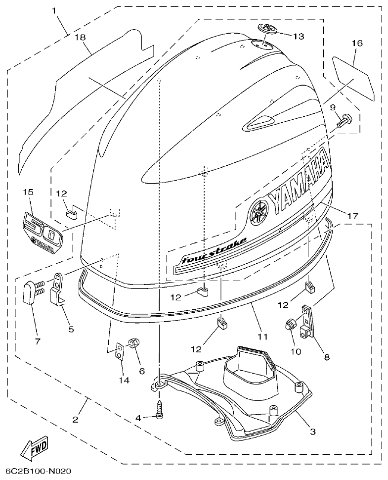 Yamaha FT50JET, FT60GET TOP COWLING parts diagram